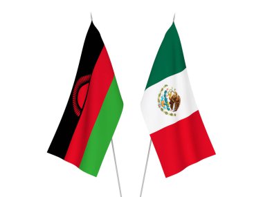 Beyaz arka planda, Malavi ve Meksika 'nın ulusal kumaş bayrakları izole edildi. 3d resimleme.