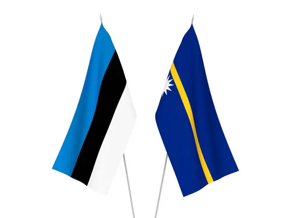 Banderas Nacionales Tela República Nauru Estonia Aisladas Sobre Fondo Blanco —  Fotos de Stock