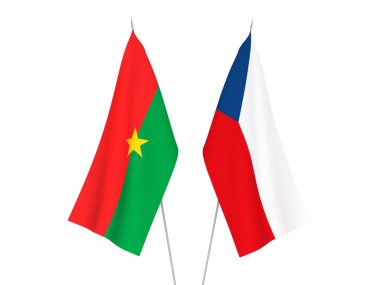 Beyaz arka planda Burkina Faso ve Çek Cumhuriyeti 'nin ulusal kumaş bayrakları izole edildi. 3d resimleme.
