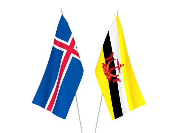 National Fabric Flags Iceland Brunei Isolated White Background Rendering Illustration — Stock Photo, Image