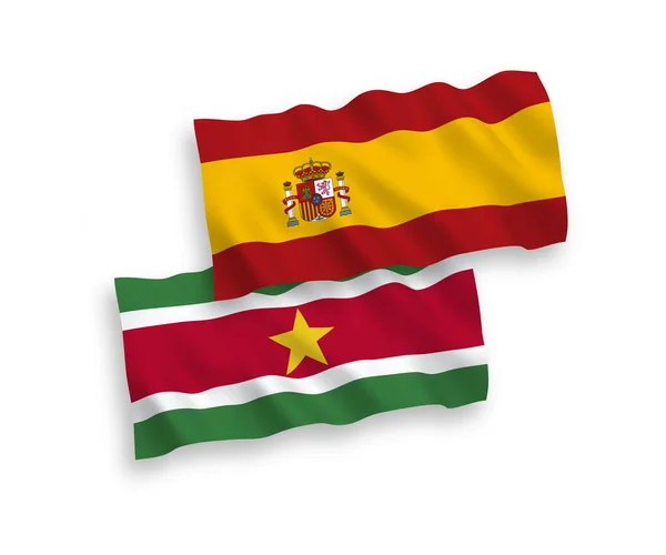 National Vector Fabric Wave Flags Republic Suriname Spain Isolated White — Stock Vector