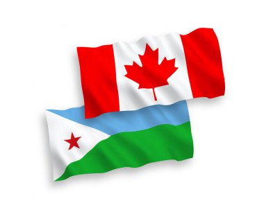 Kanada ve Cibuti Cumhuriyeti 'nin ulusal taşıyıcı kumaş bayrakları beyaz arka planda izole edildi. 1 'e 2 oranında.