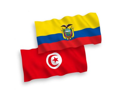 Tunus Cumhuriyeti ve Ekvador 'un ulusal taşıyıcı kumaş bayrakları beyaz arka planda izole edildi. 1 'e 2 oranında.