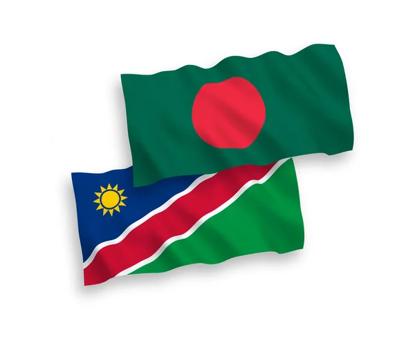 Národní Vektorové Vlnové Vlajky Namibijské Republiky Bangladéše Izolované Bílém Pozadí — Stockový vektor
