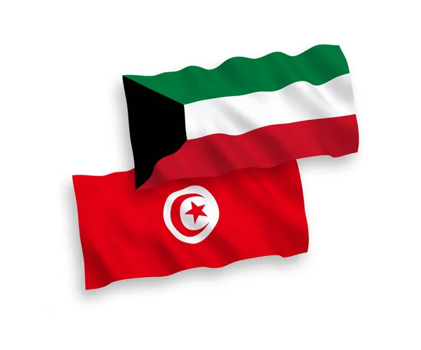 Narodowe Flagi Tkanin Wektorowych Republiki Tunezji Kuwejtu Izolowane Białym Tle — Wektor stockowy