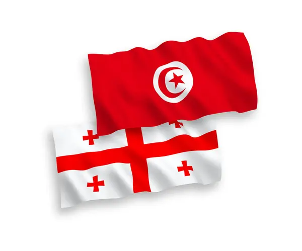 Narodowe Flagi Tkanin Wektorowych Republiki Tunezji Gruzji Odizolowane Białym Tle — Wektor stockowy
