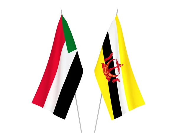 Флаги Судана Брунея Изолированы Белом Фоне Трехмерная Иллюстрация — стоковое фото