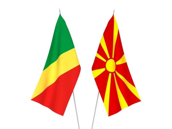 Drapeaux Nationaux Tissu Macédoine Nord République Congo Isolés Sur Fond — Photo