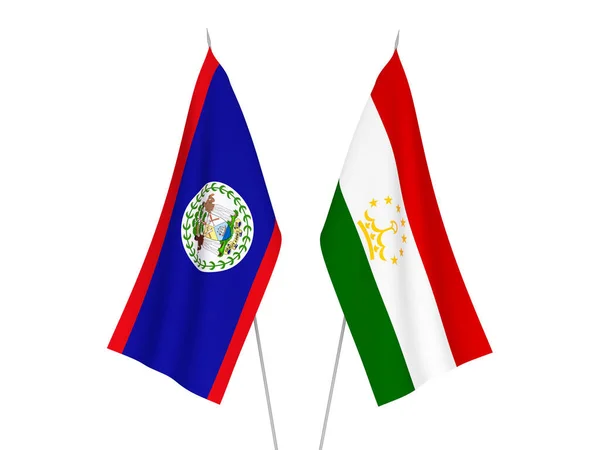 Національні Прапори Таджикистану Белізу Ізольовані Білому Тлі Візуалізація — стокове фото