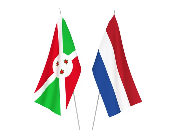 Bandiere Nazionali Tessuto Dei Paesi Bassi Del Burundi Isolate Sfondo — Foto Stock
