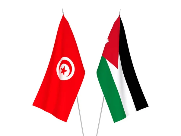 Bandiere Nazionali Tessuto Della Repubblica Tunisina Del Regno Hascemita Giordania — Foto Stock