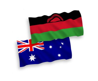 National vector fabric wave flags of Australia and Malawi isolated on white background. 1 to 2 proportion.