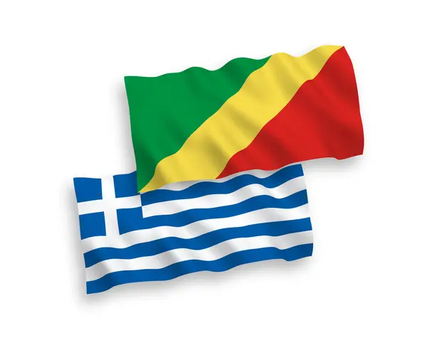 National Vector Fabric Wave Flags Greece Republic Congo Isolated White — ストックベクタ