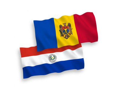 Beyaz arkaplanda Paraguay ve Moldova bayrakları