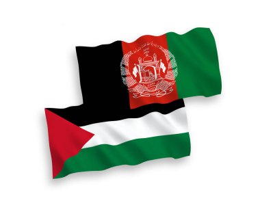 Beyaz bir arkaplanda Afganistan ve Filistin İslam Cumhuriyeti bayrakları