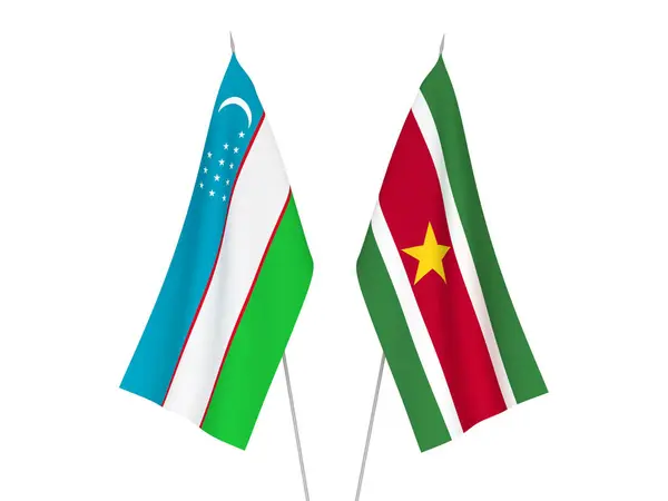 Ouzbékistan et Suriname drapeaux — Photo