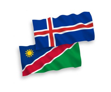 Beyaz arka planda Namibya Cumhuriyeti ve İzlanda bayrakları