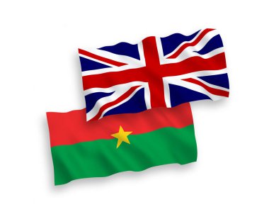 Beyaz arka planda Büyük Britanya ve Burkina Faso bayrakları