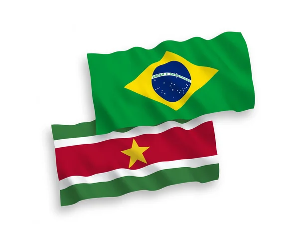 Banderas Nacionales Ondas Vectoriales Brasil República Surinam Aisladas Sobre Fondo — Archivo Imágenes Vectoriales