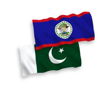 Belize ve Pakistan 'ın ulusal taşıyıcı kumaş bayrakları beyaz arka planda izole edildi. 1 'e 2 oranında.
