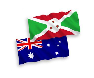 Avustralya ve Burundi 'nin ulusal taşıyıcı kumaş bayrakları beyaz arka planda izole edildi. 1 'e 2 oranında.