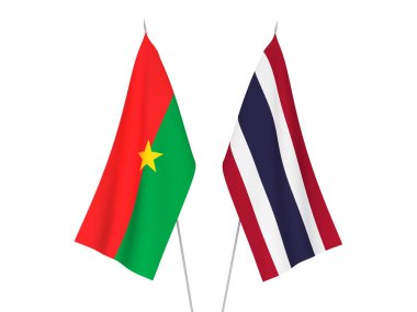 Tayland ve Burkina Faso 'nun ulusal kumaş bayrakları beyaz arka planda izole edildi. 3d resimleme.