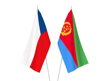 Beyaz arka planda Eritre ve Çek Cumhuriyeti 'nin ulusal kumaş bayrakları izole edildi. 3d resimleme.