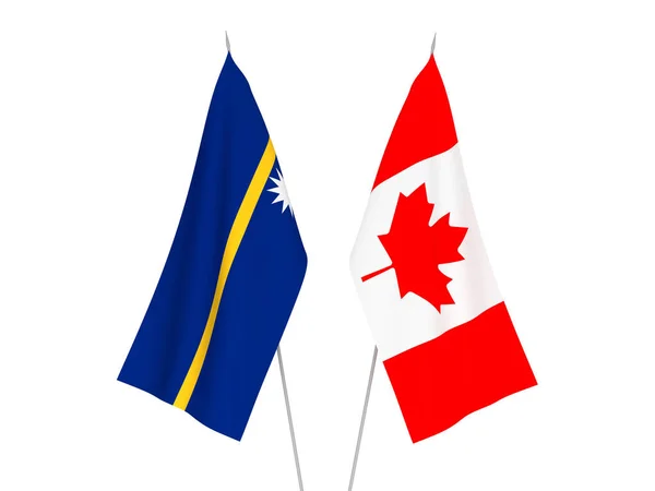 Národní Textilní Vlajky Republiky Nauru Kanady Izolované Bílém Pozadí Vykreslování — Stock fotografie