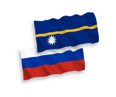 Nauru Cumhuriyeti ve Rusya 'nın ulusal taşıyıcı kumaş bayrakları beyaz arka planda izole edildi. 1 'e 2 oranında.