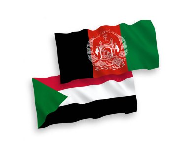Afganistan İslam Cumhuriyeti ve Sudan 'ın ulusal taşıyıcı kumaş bayrakları beyaz arka planda izole edildi. 1 'e 2 oranında.