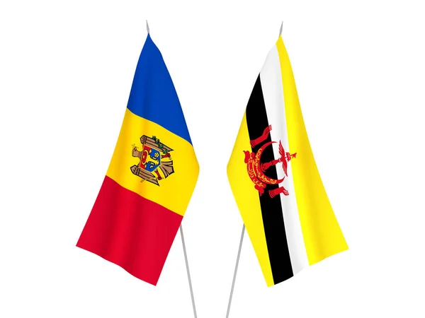 ブルネイとモルドバの国旗は白地に隔離されている 3Dレンダリング図 — ストック写真
