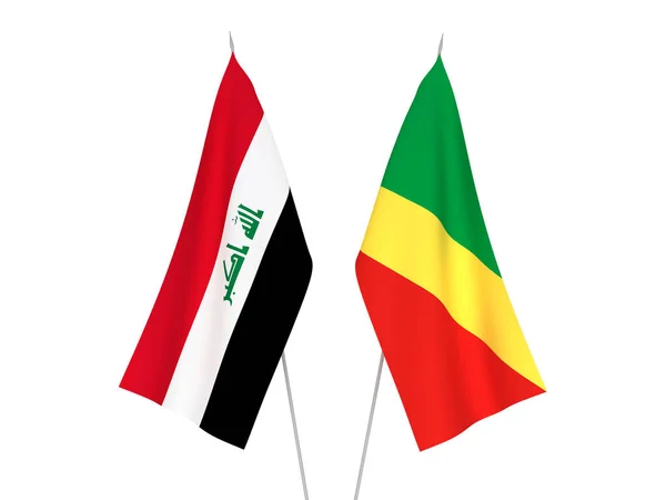 Narodowe Flagi Tkanin Iraku Republiki Konga Odizolowane Białym Tle Ilustracja — Zdjęcie stockowe
