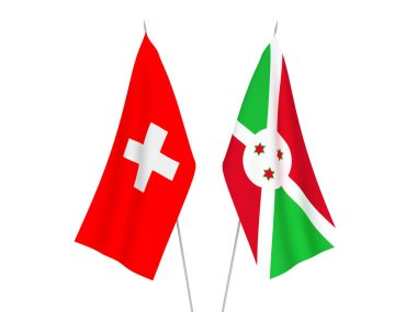İsviçre ve Burundi 'nin ulusal kumaş bayrakları beyaz arka planda izole edildi. 3d resimleme.