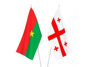 Beyaz arka planda Gürcistan ve Burkina Faso 'nun ulusal kumaş bayrakları izole edildi. 3d resimleme.