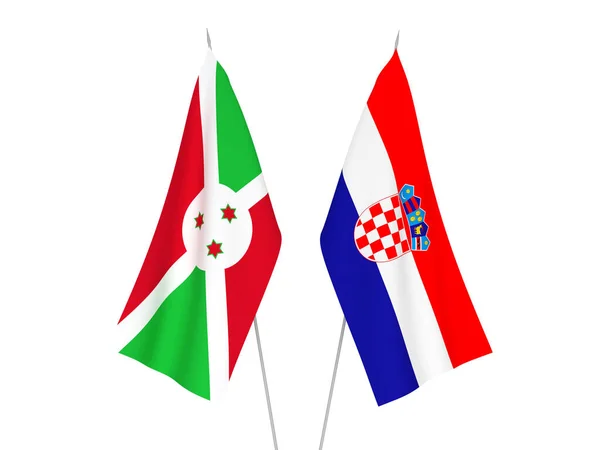 Національні Прапори Тканини Хорватії Бурунді Ізольовані Білому Тлі Візуалізація — стокове фото