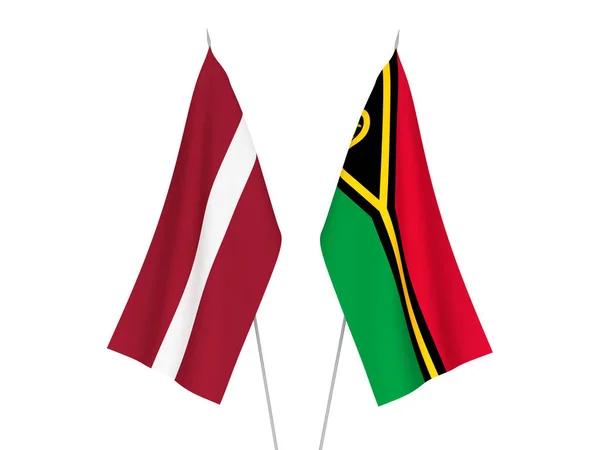 Narodowe Flagi Tkanin Łotwy Republiki Vanuatu Izolowane Białym Tle Ilustracja — Zdjęcie stockowe