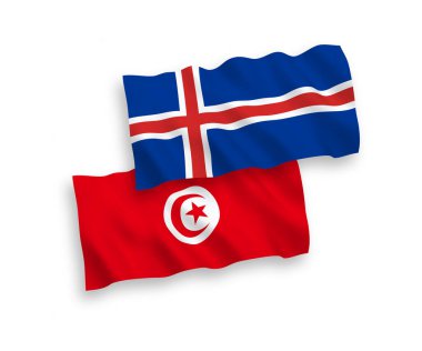 Tunus Cumhuriyeti ve İzlanda 'nın ulusal taşıyıcı kumaş bayrakları beyaz arka planda izole edildi. 1 'e 2 oranında.
