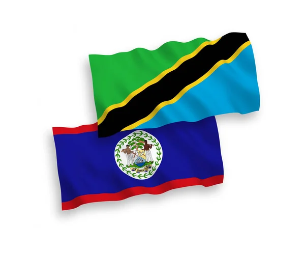 Nationale Vector Weefsel Golf Vlaggen Van Belize Tanzania Geïsoleerd Witte — Stockvector