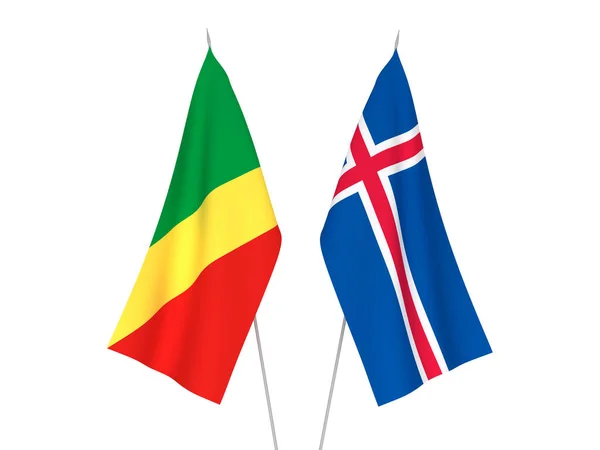 冰岛和刚果共和国的国旗在白色背景下隔离 3D渲染说明 — 图库照片