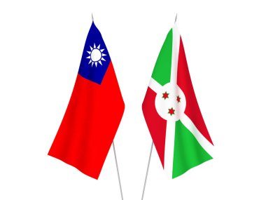 Tayvan ve Burundi 'nin ulusal kumaş bayrakları beyaz arka planda izole edildi. 3d resimleme.