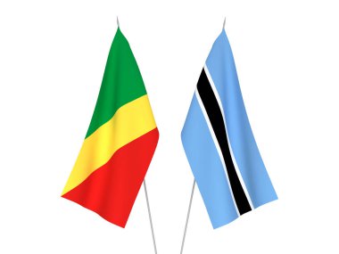 Beyaz arka planda Botswana ve Kongo Cumhuriyeti 'nin ulusal kumaş bayrakları izole edildi. 3d resimleme.