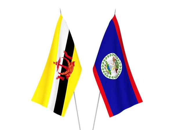 Banderas Nacionales Brunei Belice Aisladas Sobre Fondo Blanco Ilustración Representación —  Fotos de Stock
