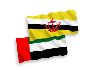 Beyaz arka planda Brunei ve Birleşik Arap Emirlikleri 'nin ulusal taşıyıcı kumaş bayrakları izole edildi. 1 'e 2 oranında.