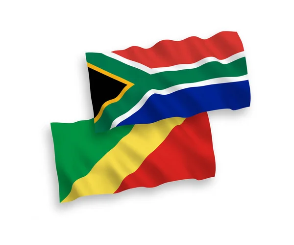 コンゴ共和国と南アフリカ共和国の国家ベクトルファブリック波旗は 白い背景に隔離されています — ストックベクタ