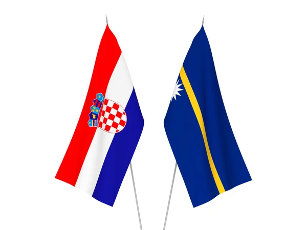 Banderas Nacionales Tela Croacia República Nauru Aisladas Sobre Fondo Blanco — Foto de Stock