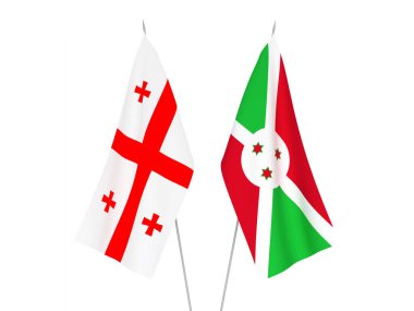 Gürcistan ve Burundi 'nin ulusal kumaş bayrakları beyaz arka planda izole edildi. 3d resimleme.