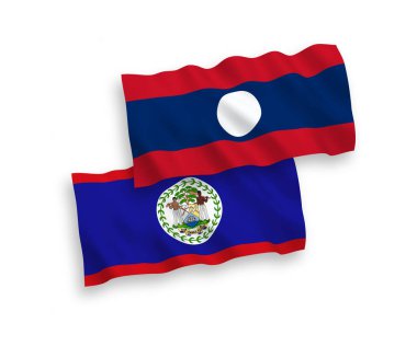Beyaz arka planda, Belize ve Laos 'un ulusal taşıyıcı kumaş bayrakları izole edildi. 1 'e 2 oranında.