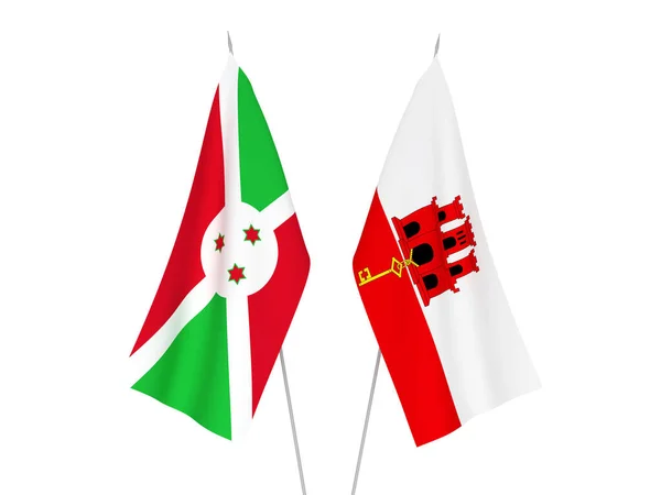 Nationale Stoffen Vlaggen Van Gibraltar Burundi Geïsoleerd Witte Achtergrond Weergave — Stockfoto