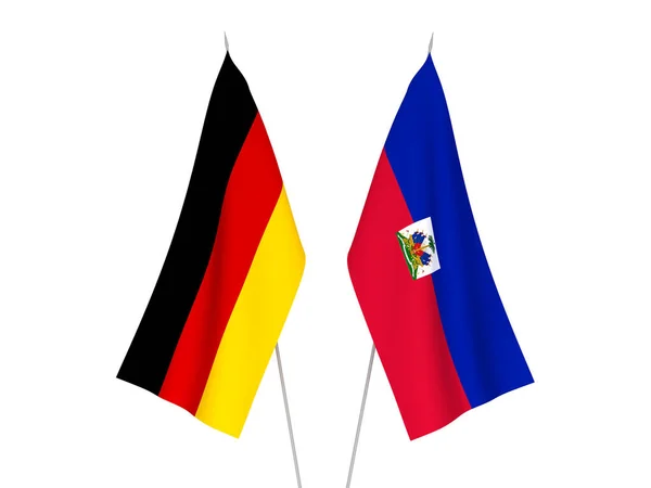 Beyaz Arka Planda Almanya Haiti Cumhuriyeti Nin Ulusal Kumaş Bayrakları — Stok fotoğraf