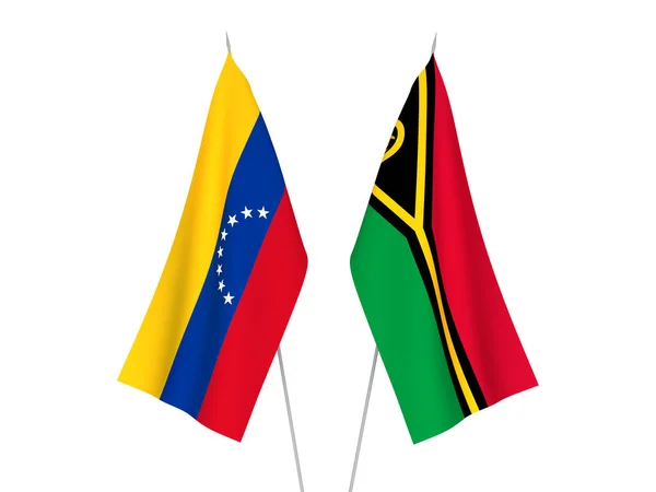 Nationale Stoffen Vlaggen Van Republiek Vanuatu Venezuela Geïsoleerd Witte Achtergrond — Stockfoto